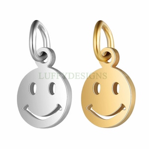 10pcs Smile Face Charm, Gold Smile Charm Pendant, Smile Round Disc, Happy Face Pendant, Smiley Symbol, 18K Gold plated Stainless Steel, 7mm