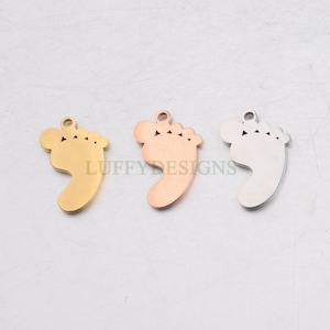 10pcs CZ Footprint Charm, Baby Feet Pendant, New Baby Charm, 316L Stainless Steel, Cubic Zirconia Baby Footprint Pendant, Baby Shower