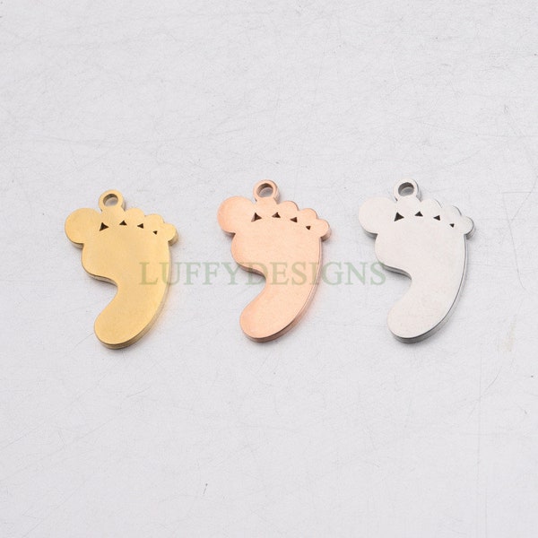 10pcs CZ Footprint Charm, Baby Feet Pendant, New Baby Charm, 316L Stainless Steel, Cubic Zirconia Baby Footprint Pendant, Baby Shower