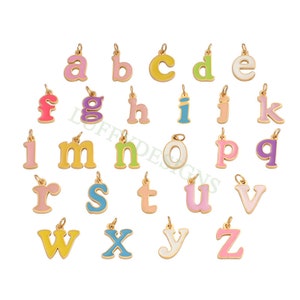 Colorful Letter Charms 12x8mm, Alphabet Charms Pendant, Gold Lowercase Letter Charm, 26 Letters Initial Charms,Gold Stainless Steel Findings