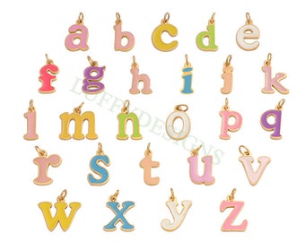 Colorful Letter Charms 12x8mm, Alphabet Charms Pendant, Gold Lowercase Letter Charm, 26 Letters Initial Charms,Gold Stainless Steel Findings