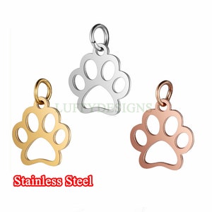 WHOLESALE 10pcs Paw Print of Dog Charms 15x13mm, Gold /Rose Gold Stainless Steel, Metal Charms, Jewelry Making Supplies, Hollow Findings