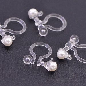 20pcs Invisible clip on earring converter, Resin earring clip with pearl, Non pierced dangle earrings clip findings, Earring Supplies image 5