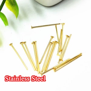 100pcs 16-50mm Stainless Steel &quot;T&quot; Pin Stick, T-pins, Head pins, Gold Charms Handmade Supplies Wholesale,18K Gold plated 304 Stainless Steel