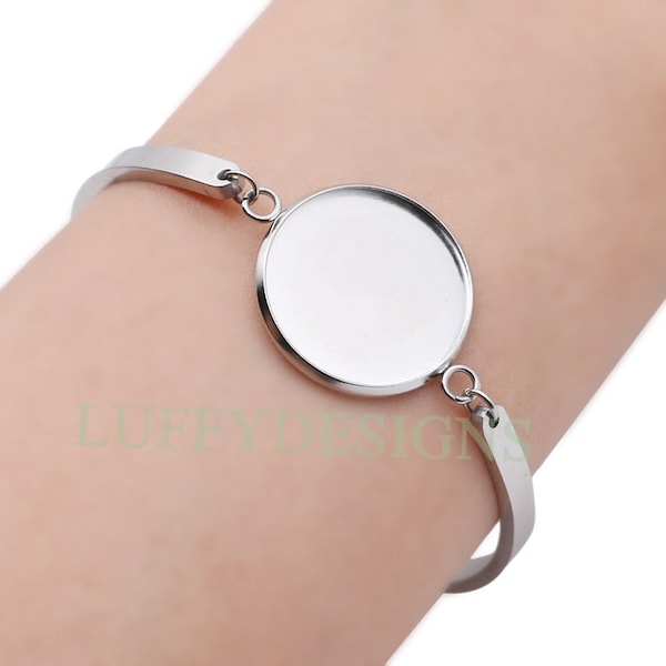 5pcs Steel Bracelet, Blank Bracelet Cuff, Bezel Bracelet Bangle, 18mm /20mm /25mm Round Setting, Bracelet Base Setting, Bangle Bezel Tray