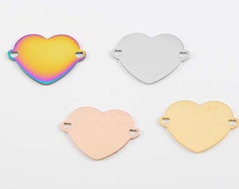 10 dijes de corazón con lazos, dije de amor grande, corazón de acero inoxidable dorado/oro rosa, colgante de dijes de corazón, conector de dijes de amor