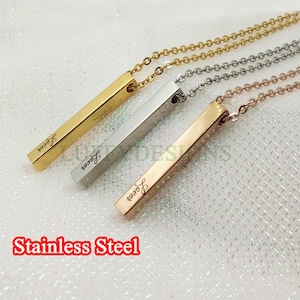Personalized 3D Bar Necklace, Custom Name Necklace, latitude longitude Location GPS Coordinate, 4 Side Column Necklace, Chrismas Gift