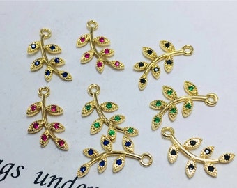 10pcs Leaf Rhinestone Charms, Pendentif Tiny Leaf, Pendentif en strass doré, Charme de pierre de naissance, Pendentif de branche d’arbre, embellissement de feuille de cristal