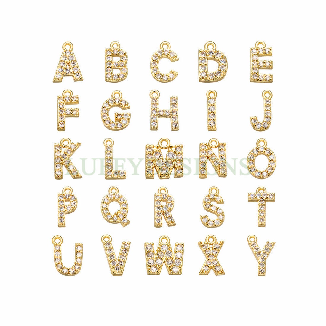 Uppercase Letter Charm, Alphabet Charm, Gold Letter Pendant With Crys…
