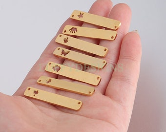 5pcs Personalized Stamping Blank Bar, Ready to Stamp, Gold Bar Charm, Gold Plated Stainless Steel,Mirror Polished Engraving Necklace Supply
