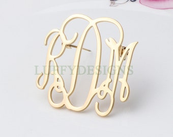 Gouden Monogram Broche, 3 Initialen Monogram Broche, Gepersonaliseerde Naam Pin in Staal, Aangepaste Naam Broche, Rose Gold Monogram Pin, 1-2 inch