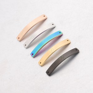 May include: Five metal bar connectors in different colors: rose gold, silver, iridescent, gold, and black. Each bar has two holes for attaching to other jewelry pieces.