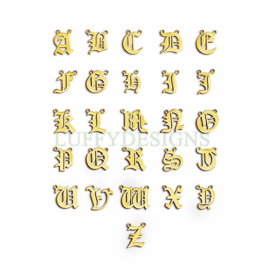 Gothic Letter Charm Alphabet Charm Gold Letter Charm 26 Letters