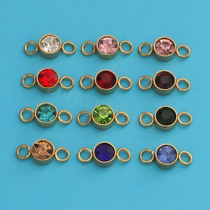 10pcs Birthstone Charms 6mm, Birthday Crystal Charm, Steel Drops, Gold Birthstone Connectors, Birthstone Gemstone for Jewelry