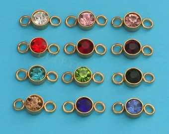 10pcs Birthstone Charms 6mm, Birthday Crystal Charm, Steel Drops, Gold Birthstone Connectors, Birthstone Gemstone for Jewelry