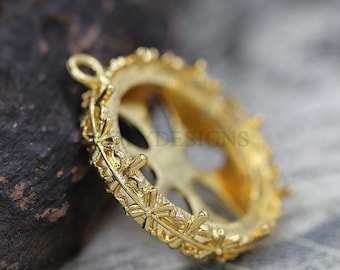 10pcs Round Crown Bezel Cup 20mm/25mm, Silver /24K Gold plated Brass, Blank Bezel Base Setting, Gemstone Cabochon Pendant Base