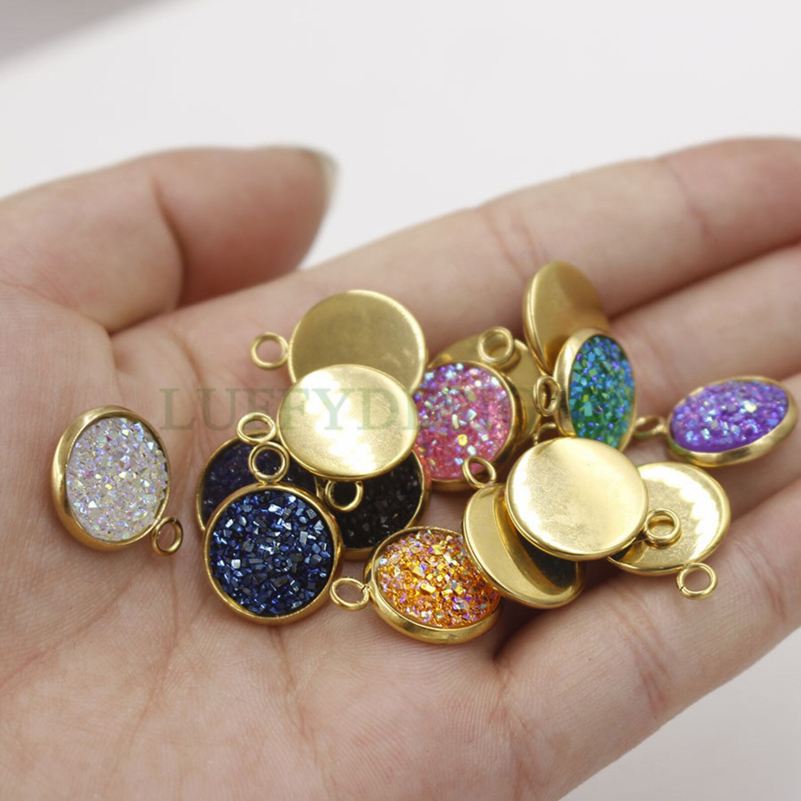 20pcs 12mm Druzy Charms Gold Druzy Pendants Round Stainless Etsy