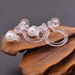 20pcs Invisible clip on earring converter, Resin earring clip with pearl, Non pierced dangle earrings clip findings, Earring Supplies image 6