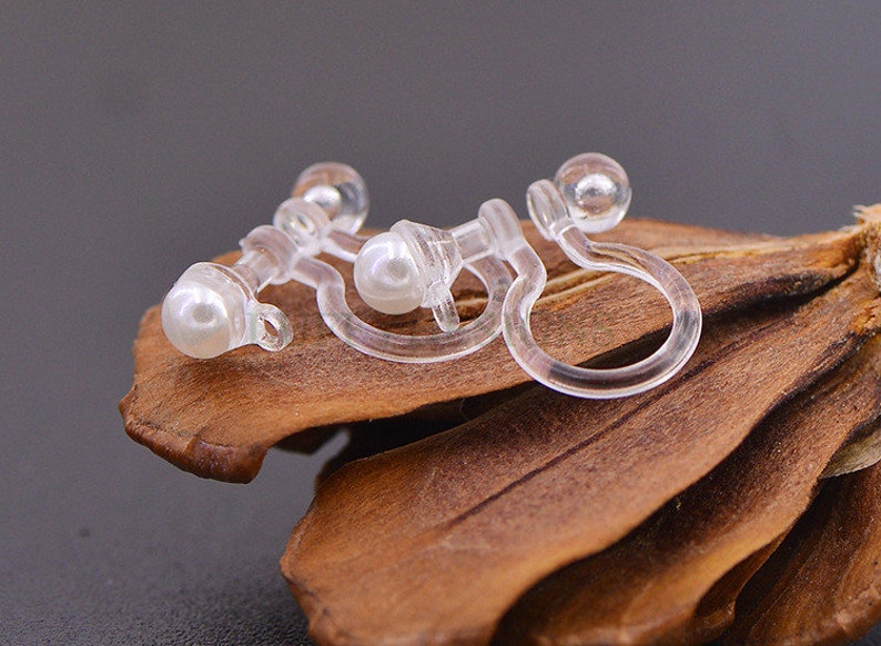 20pcs Invisible clip on earring converter, Resin earring clip with pearl, Non pierced dangle earrings clip findings, Earring Supplies image 6