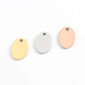 10pcs Oval Tags, 16x12mm Blank Stamping Charm Pendant, Metal Stamping Blanks Charm, Engravable Blank Oval Pendant , Gold Stainless Steel