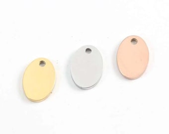 10pcs Oval Tags, 16x12mm Blank Stamping Charm Pendant, Metal Stamping Blanks Charm, Engravable Blank Oval Pendant , Gold Stainless Steel