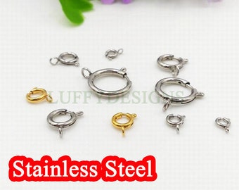 10 Pcs, Gold Spring Clasp, 18K Gold plated 304 stainless steel, Open Gold Spring Clasp, Gold Clasp, 5mm 6mm 8mm 10mm 12mm 14mm 16mm 18mm