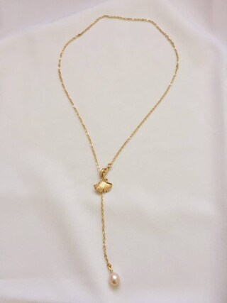 Collana Donna Argento 925 Con Ciondolo Foglia Di Ginkgo, Conchiglia Bianca E Zirconi, Catena 45cm