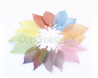 5pcs Leaf Charm Pendant, Real Natural Leaf Skeleton, Leaves Charm, Hollow Filigree Leaf Charm, Real Daphne Leaf, Gold Plated Leaf Pendant