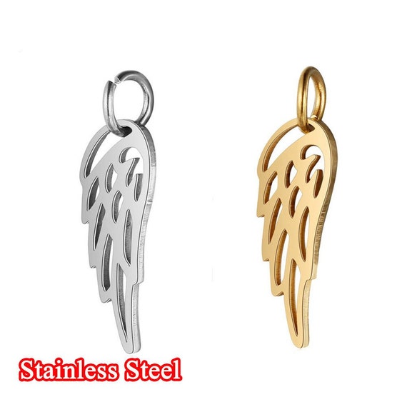 2 x GOLD COLOUR ANGEL WING PENDANT WITH A ROSE CHARM 31 x 10mm