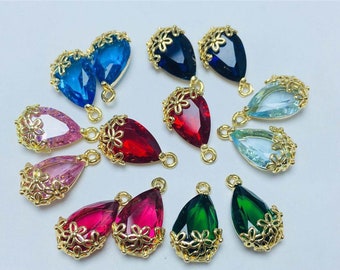 10 pezzi sfaccettato cristallo strass fascino, fascino vetro, pendente strass oro, ciondolo pietra di nascita, ciondoli pendenti a goccia, 8x13mm