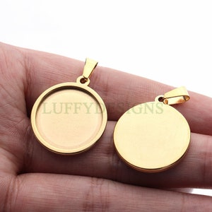 10pcs Round Bezel Tray Blanks, Cabochon Settings, Blank Bezel Base Settings, 18K Gold plated Stainless steel, Pendant Base Tray 20-40mm image 1