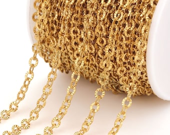 16Feet/5m Diamond Cut Sparkle Chain, Stainless Steel Chain, Textured Chain, Cable Link Chain Bulk Wholesale Gold Chain for Jewelry Making