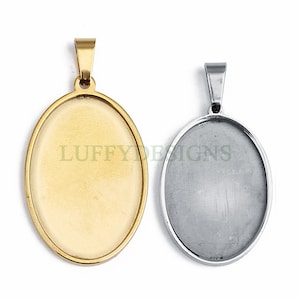 10pcs Oval Bezel Tray Blanks, Cabochon Settings, Blank Bezel Base Settings, 18K Gold plated Stainless steel, Pendant Base Tray 18x25mm