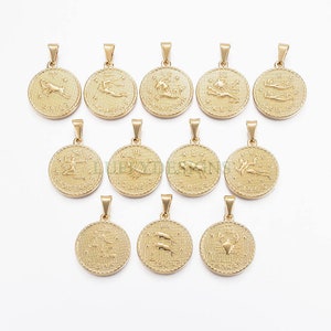 12pcs/5pcs Zodiac Constellation Charms, Zodiac Symbol, Horoscope Charm, 304 Stainless Steel, Astrological Zodiac Signs, Gold Zodiac Pendant