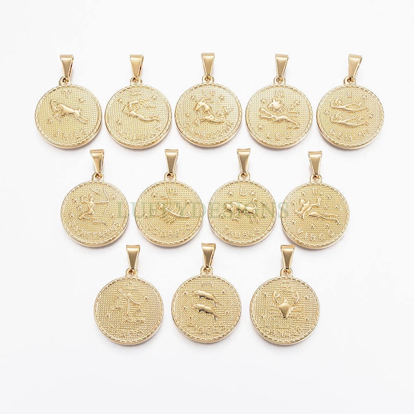 12pcs/5pcs Zodiac Constellation Charms, Zodiac Symbol, Horoscope Charm, 304 Stainless Steel, Astrological Zodiac Signs, Gold Zodiac Pendant