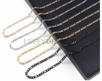 5pcs Finished Figaro Chain, 3:1 Chain Necklace, 18k Gold plated 316L Stainless Steel, Womens Chain, Womens Necklace, Hypoallergenic Chain