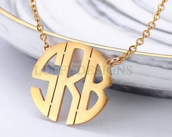 Gold Monogram Necklace, 3 Initials Monogram Necklace, Personalized Name Necklace, Custom Name Necklace, Rose Gold Monogram Pendant Necklace
