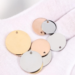 10pcs 8-30mm Round Disc Tags, Mirror Polished, Metal Stamping Blanks Charms, Engravable Round Blanks, Gold /Rose Gold Plated Stainless Steel