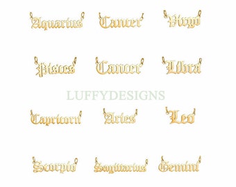 5pcs Zodiac Words Constellation Charm, Gold Horoscope Pendant, Astrology Zodiac Sign, 18K Gold Plated Stainless Steel, Astrological Charm