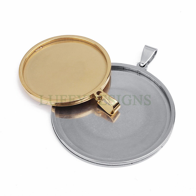 10pcs Round Bezel Tray Blanks, Cabochon Settings, Blank Bezel Base Settings, 18K Gold plated Stainless steel, Pendant Base Tray 20-40mm image 3