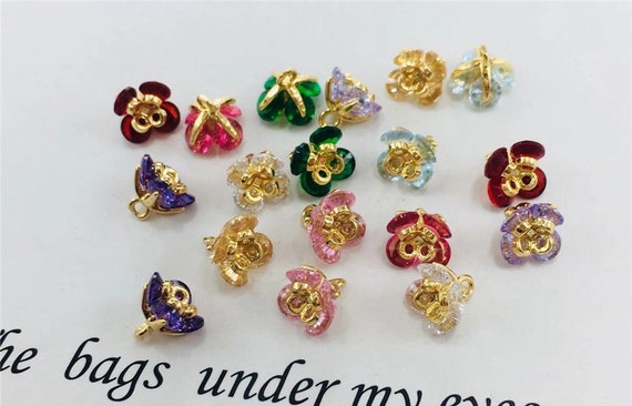 10pcs Faceted Crystal Rhinestone Charm, Rose Charm, Gold Rose Rhinestone Pendant, Birthstone Charm Pendant, Glass Gem Charm, 8mm