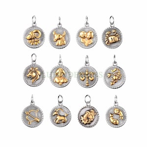 12pcs/5pcs Zodiac Constellation Charms, Zodiac Symbol, Horoscope Charm, 316L Stainless Steel, Astrological Zodiac Signs, Gold Zodiac Pendant