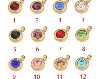 10 dijes de piedra de nacimiento de 6,5 mm, dije de cristal de cumpleaños, gotas de piedra de nacimiento, colgantes de piedra de nacimiento de oro/oro rosa, piedra preciosa de piedra de nacimiento