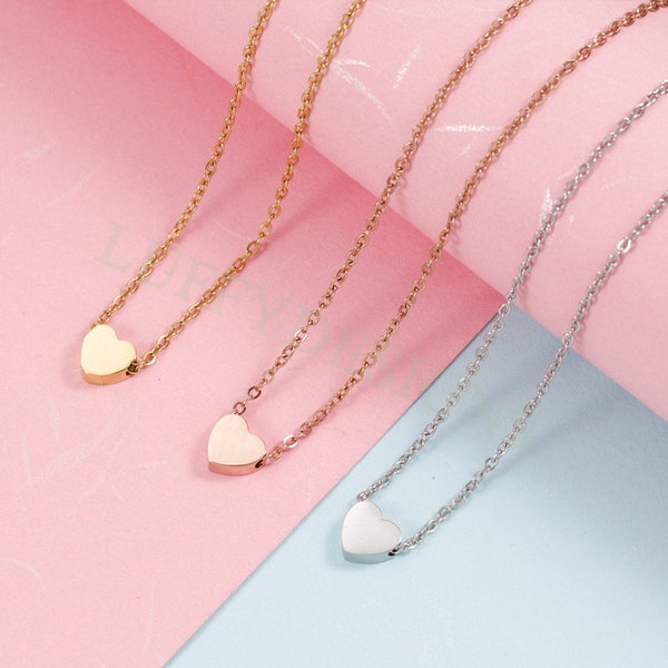 5pcs Heart Necklace, Gold Dainty Heart Pendant, Heart Beads Charm Necklace, Tiny Heart Necklace Minimalist, Everyday Necklace, Gift for Her