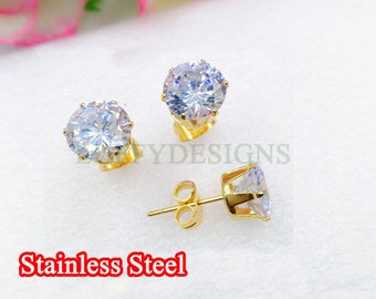 10pcs White Zircon Stud, Crystal Stud Earring, 316L Stainless Steel Post, Gold Earring Posts, Earring Findings, 3mm /4mm /5mm /6mm /8mm