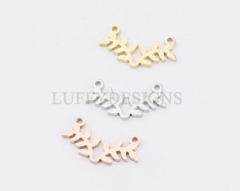 10pcs Branch and Leaves Connector Charm, 18K Gold plated Stainless Steel, Leaves Charm Pendant, Gold Branch Findings For Necklace/Bracelet