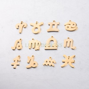 5pcs Zodiac Symbol Constellation Charm, Gold plated Stainless Steel, Gold Zodiac Pendant, Constellation Pendant, Mirror Polished, 15mm