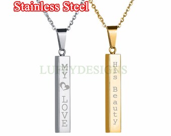 Personalized 3D Bar Necklace, Custom Name Necklace, Gold Jewelry, 4 Side Column Pendant, Engraved Necklace,Bridesmaid Necklace,Chrismas Gift