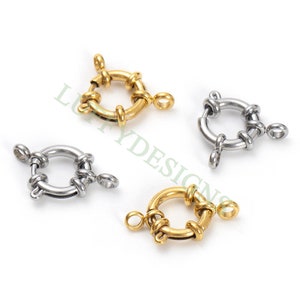 10 fermoirs à ressort en or, acier inoxydable 304 plaqué or 18 carats, fermoir à ressort rond en or, fermoir en or, fournitures de fabrication de bijoux en gros, 10-18 mm