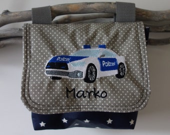 waterproof handlebar bag with flap police car with desired name navy gray